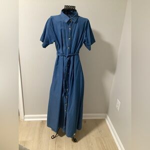 Chic Blue Button-Down Maxi jeans Dress